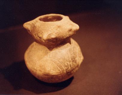 古代メキシコ産　土器　 水亀　水差し　縦縞模様 古代メキシコ産 土器 水亀 水差し 縦縞模様 （縄文文明の芸術